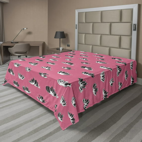 Ambesonne Abstract Flat Sheet, Marker Pen Scribbles Art, Full Size, Pastel Pink and Charcoal Grey