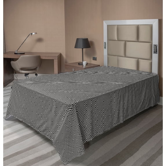Ambesonne Abstract Flat Sheet, Maze-Like Symmetric Design, TwinXL Size, Dark Grey and Eggshell
