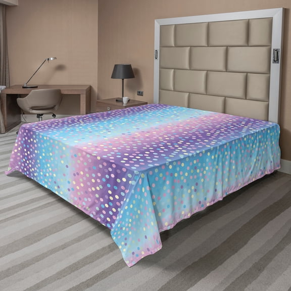 Ambesonne Abstract Flat Sheet, Mermaid Tones Dots Pattern, Full Size, Pale Blue Lavender
