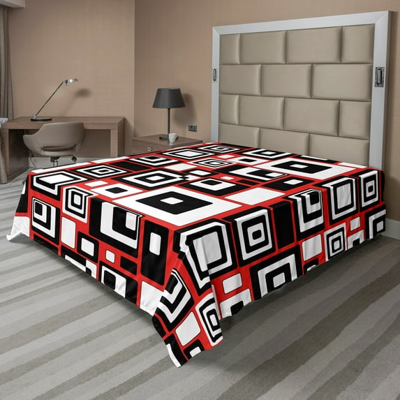 Ambesonne Abstract Flat Sheet, Minimalist Retro, Full Size, Vermilion and Charcoal Grey