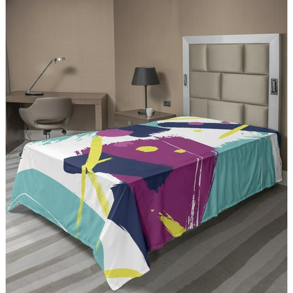 Ambesonne Abstract Flat Sheet, Modern Art Brushstrokes, Twin Size, Multicolor