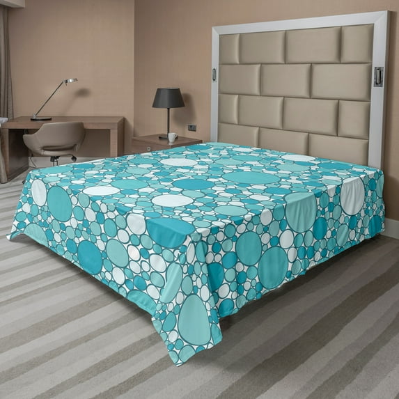 Ambesonne Abstract Flat Sheet, Modern Bubbles Pattern, Queen Size, Turquoise Teal