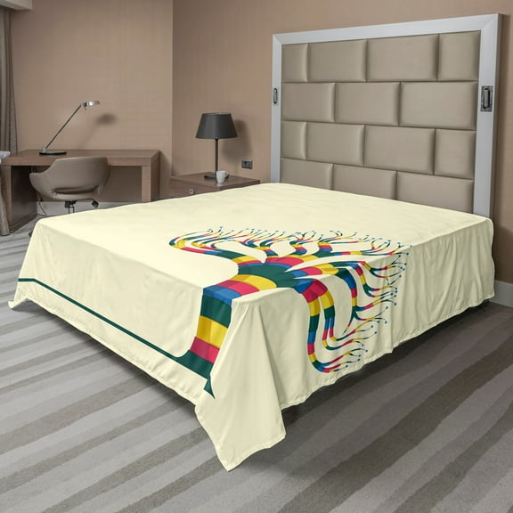 Ambesonne Abstract Flat Sheet, Modern Colors Surreal Life, Queen Size, Cream Multicolor