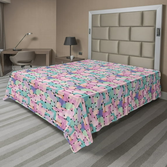 Ambesonne Abstract Flat Sheet, Modern Complex Polygons, King Size, Charcoal Grey Multicolor