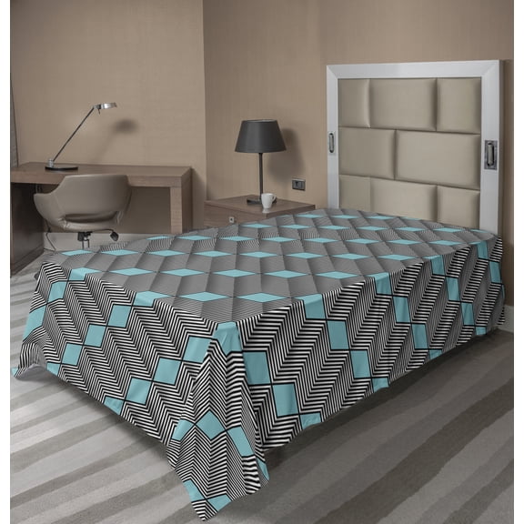 Ambesonne Abstract Flat Sheet, Modern Diagonal Zigzags, TwinXL Size, Seafoam Grey