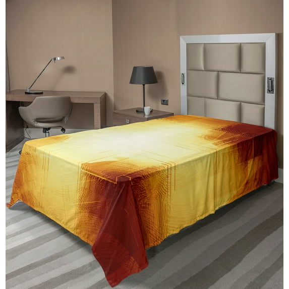 Ambesonne Abstract Flat Sheet, Modern Grid Design, TwinXL Size, Dark Orange and Yellow