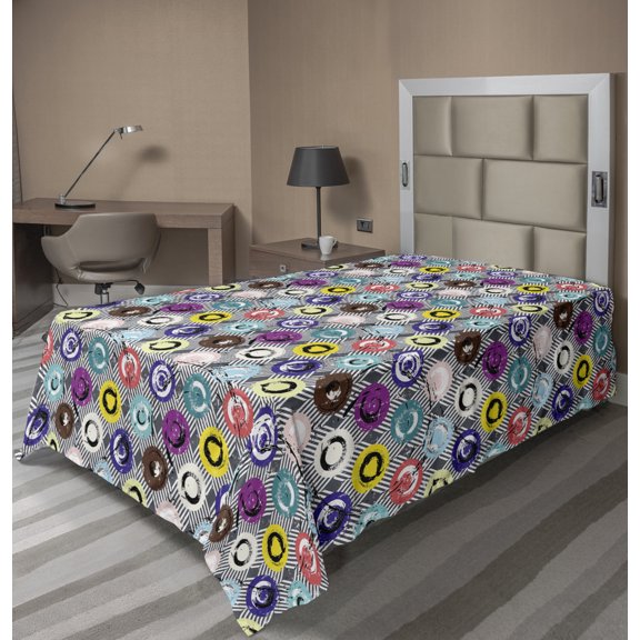Ambesonne Abstract Flat Sheet, Modern Grunge Geometrical, Twin Size, Multicolor