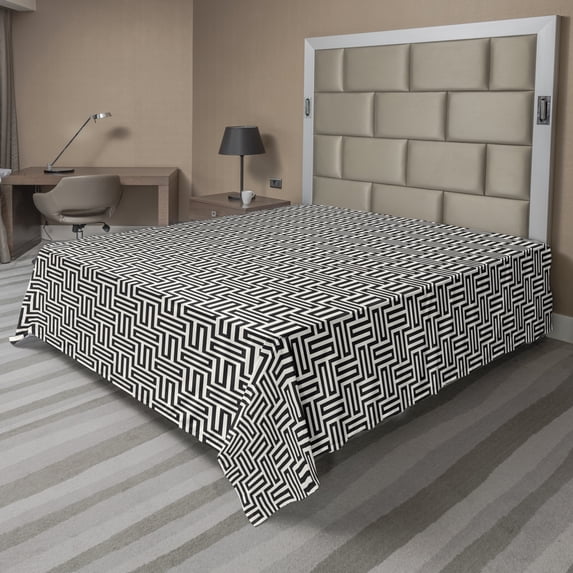 Ambesonne Abstract Flat Sheet, Modern Monochrome Lines, Full Size, Eggshell Charcoal Grey
