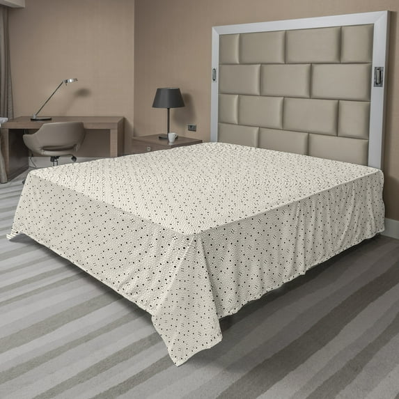 Ambesonne Abstract Flat Sheet, Modern Outline Rhombuses, Queen Size, Eggshell and Seal Brown