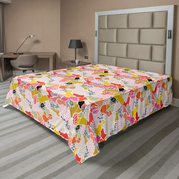 Ambesonne Abstract Flat Sheet, Modern Patchwork Polka Dot, King Size, Multicolor