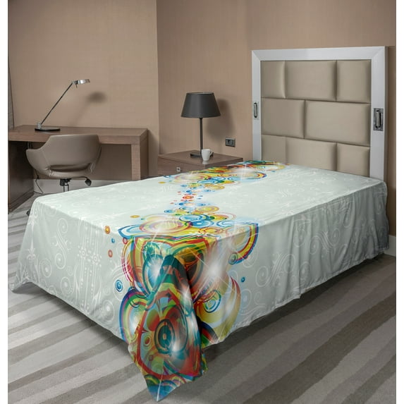 Ambesonne Abstract Flat Sheet, Modern Rainbow Waves, TwinXL Size, Multicolor