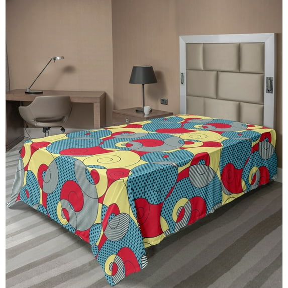 Ambesonne Abstract Flat Sheet, Modern Spiral Forms Art, Twin Size, Multicolor