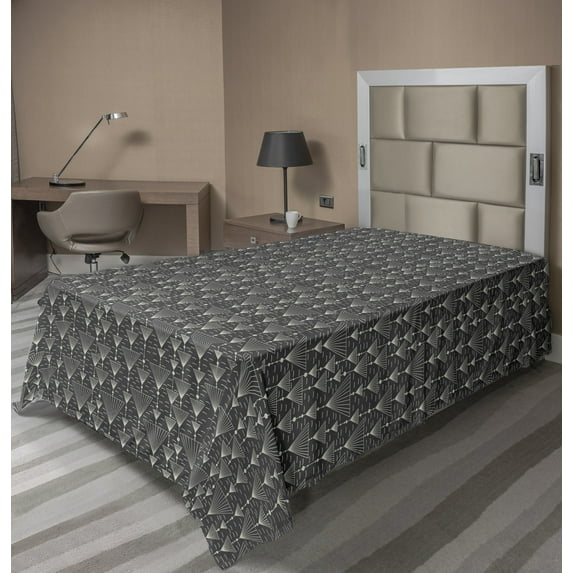 Ambesonne Abstract Flat Sheet, Modern Striped Triangles, Twin Size, Eggshell Dark Grey