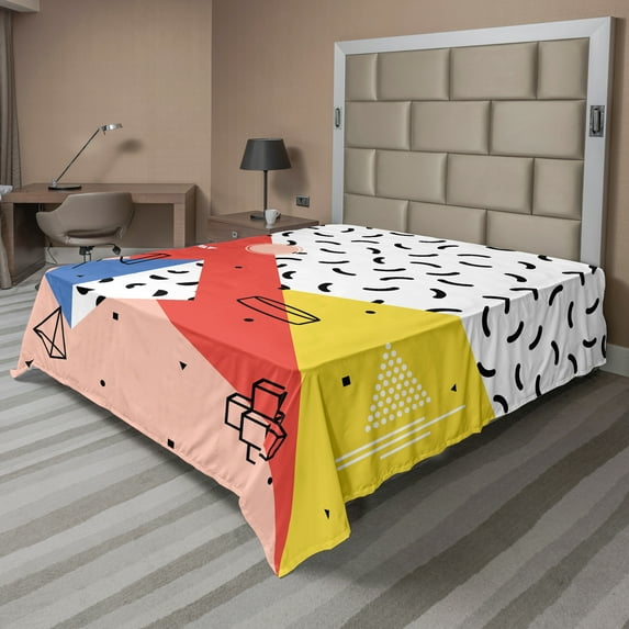 Ambesonne Abstract Flat Sheet, Modern Trippy, Queen Size, Multicolor