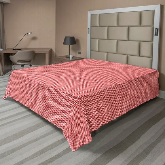 Ambesonne Abstract Flat Sheet, Monochromatic Square Motif, California King, Vermilion White