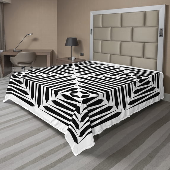 Ambesonne Abstract Flat Sheet, Monochromatic Stripes Art, King Size, Charcoal Grey and White
