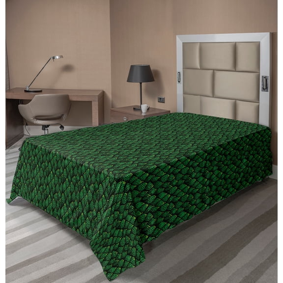 Ambesonne Abstract Flat Sheet, Monochrome Dotted Leaves, Twin Size, Dark Green Emerald