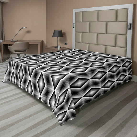 Ambesonne Abstract Flat Sheet, Monochrome Rhombuses Art, King Size, White and Charcoal Grey
