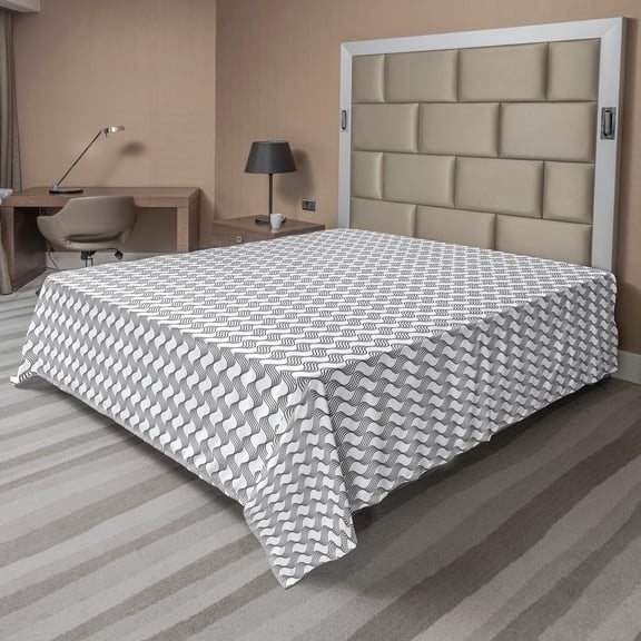 Ambesonne Abstract Flat Sheet, Monochrome Simplistic Wavy, Full Size, White and Grey