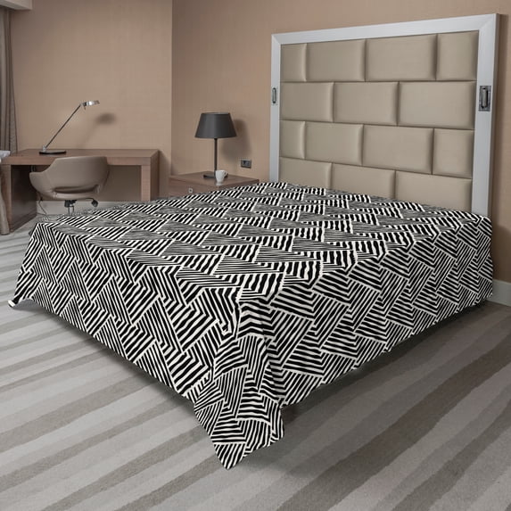 Ambesonne Abstract Flat Sheet, Monotone Design Triangles, Queen Size, White and Charcoal Grey