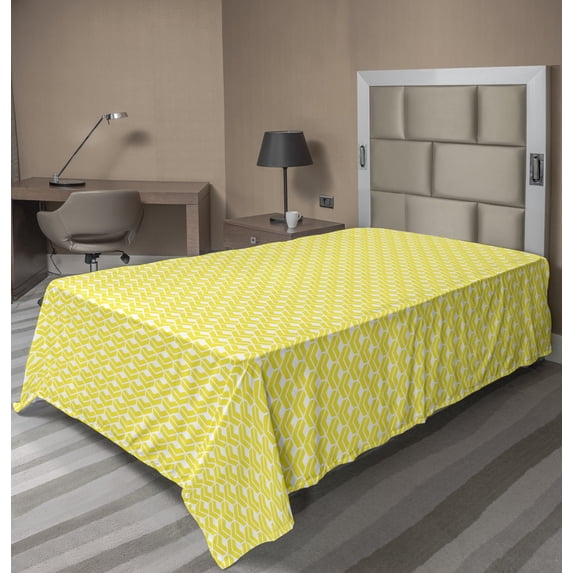 Ambesonne Abstract Flat Sheet, Monotone Geometric Forms, Twin Size, Yellow and White