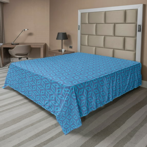 Ambesonne Abstract Flat Sheet, Monotone Geometric Shapes, Full Size, Ceil Blue Deep Sky Blue