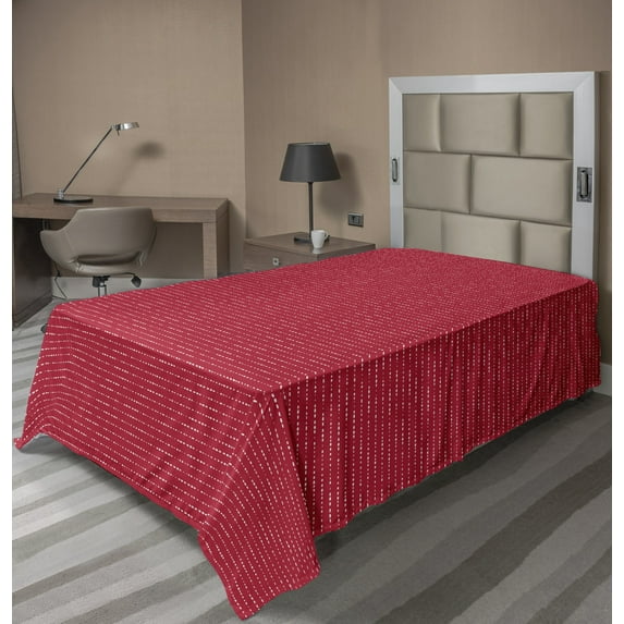 Ambesonne Abstract Flat Sheet, Monotone Horizontal Dots, TwinXL Size, Dark Pink and White