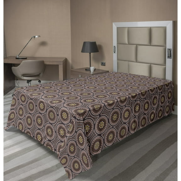 Ambesonne Abstract Flat Sheet, Mosaic Like Intricate Dots, TwinXL Size, Pale Redwood Sepia