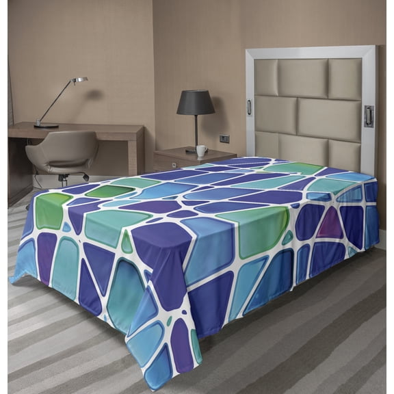 Ambesonne Abstract Flat Sheet, Mosaic Trippy Vivid, TwinXL Size, Jade Green Royal Blue
