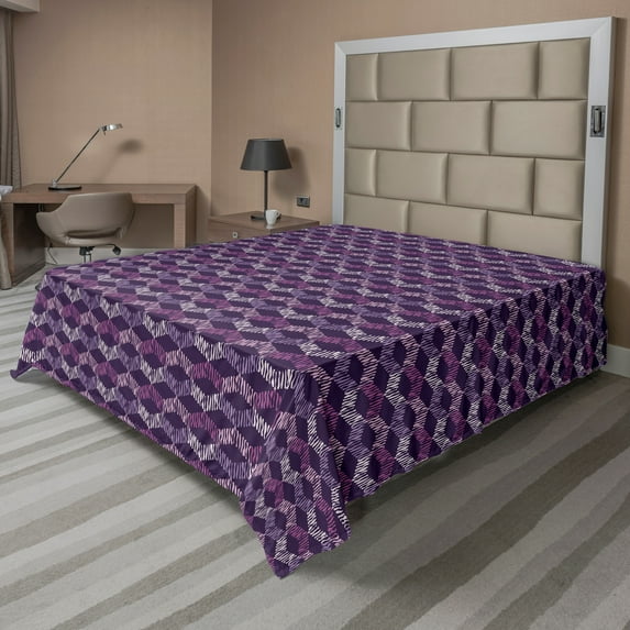 Ambesonne Abstract Flat Sheet, Motif in Colors, Queen Size, Purple Fuchsia
