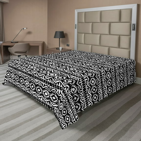 Ambesonne Abstract Flat Sheet, Motif in Grunge Art, King Size, Charcoal Grey and White