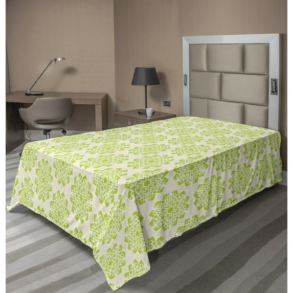 Ambesonne Abstract Flat Sheet, Natural Streaks Flowers, Twin Size, Yellow Green and Cream