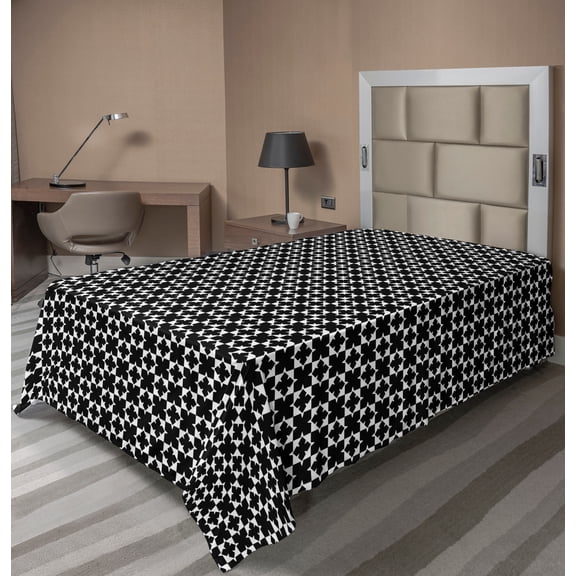 Ambesonne Abstract Flat Sheet, Noir Geometrical Shapes, TwinXL Size, Charcoal Grey and White