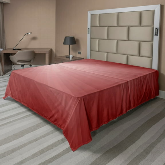 Ambesonne Abstract Flat Sheet, Ombre Effect Twirling Rays, King Size, Burgundy Dried Rose