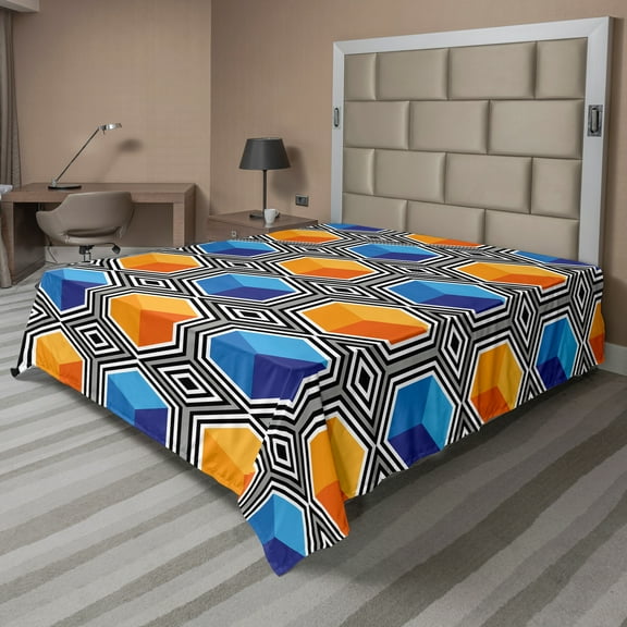 Ambesonne Abstract Flat Sheet, Optical Illusion Rhombus, Queen Size, Multicolor