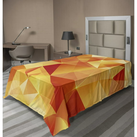 Ambesonne Abstract Flat Sheet, Orange Triangles Art, TwinXL Size, Orange and Yellow