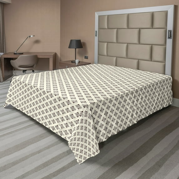 Ambesonne Abstract Flat Sheet, Outline Motifs, Full Size, Seal Brown and Eggshell