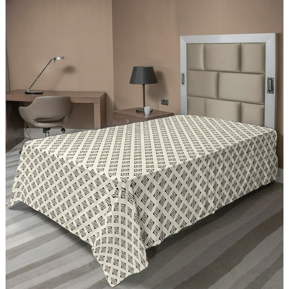 Ambesonne Abstract Flat Sheet, Outline Motifs, TwinXL Size, Seal Brown and Eggshell