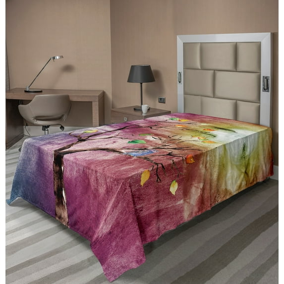 Ambesonne Abstract Flat Sheet, Owl on Tree, TwinXL Size, Multicolor