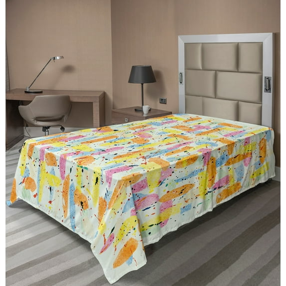 Ambesonne Abstract Flat Sheet, Paint Blobs Drips Design, TwinXL Size, Multicolor