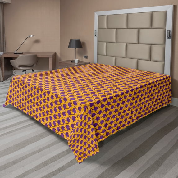Ambesonne Abstract Flat Sheet, Paisley Inspired Vintage, King Size, Violet and Pale Orange