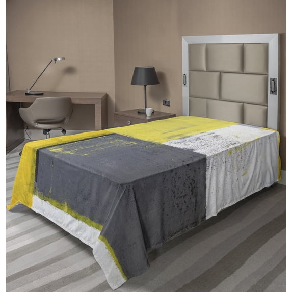 Ambesonne Abstract Flat Sheet, Pale Yellow Squares, TwinXL Size, Grey Yellow