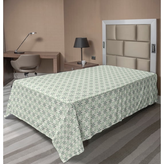 Ambesonne Abstract Flat Sheet, Pastel Symmetric Elements, Twin Size, Reseda Green Green