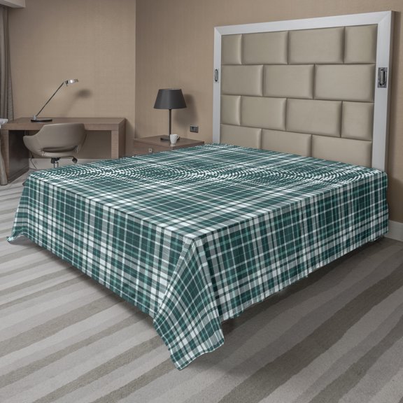 Ambesonne Abstract Flat Sheet, Plaid Inspired Streaks, King Size, Cadet Blue Dark Teal