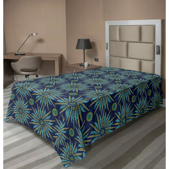 Ambesonne Abstract Flat Sheet, Pointy Sun Summer Vibes, TwinXL Size, Quartz Multicolor