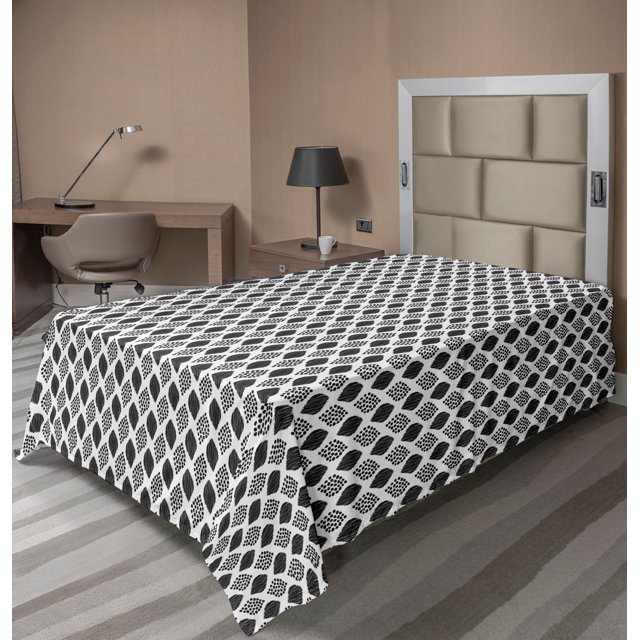 Ambesonne Abstract Flat Sheet, Polka Dots Stripes Layout, TwinXL Size, Charcoal Grey White