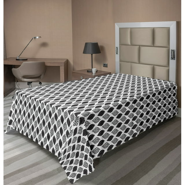 Ambesonne Abstract Flat Sheet, Polka Dots Stripes Layout, TwinXL Size, Charcoal Grey White