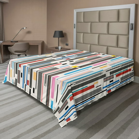 Ambesonne Abstract Flat Sheet, Pop Vibe Color Stripes, Full Size, Multicolor