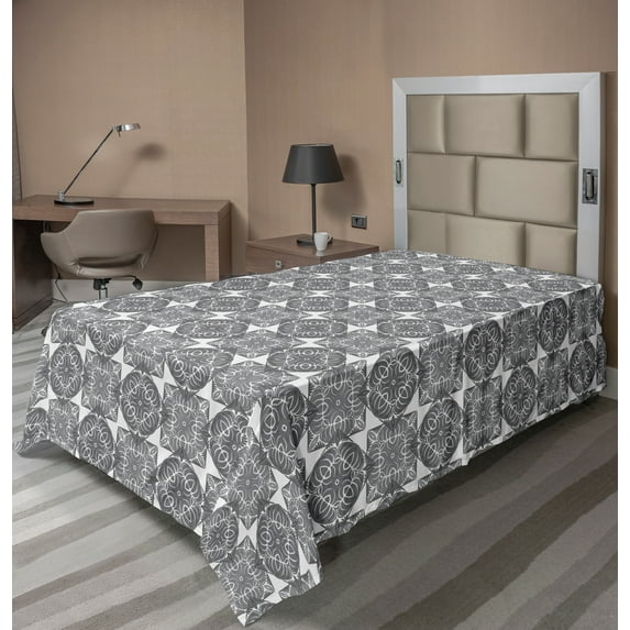 Ambesonne Abstract Flat Sheet, Portuguese Tile Pattern, Twin Size, White and Pale Taupe