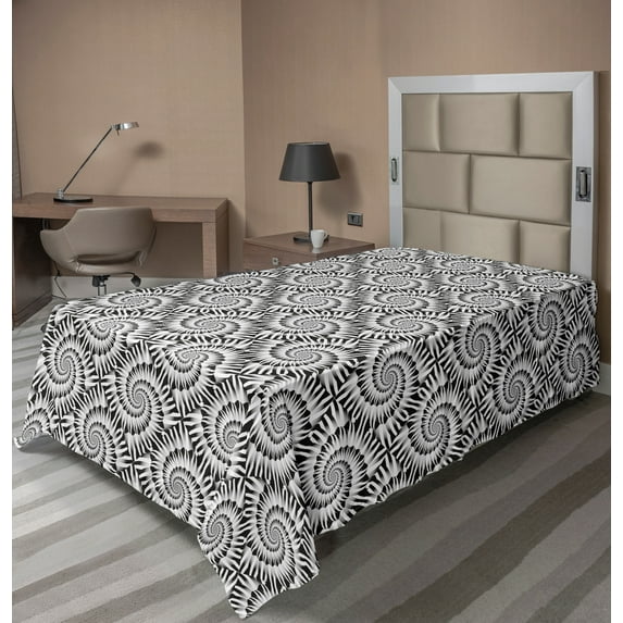 Ambesonne Abstract Flat Sheet, Psychedelic Spiral Shells, Twin Size, Pearl Charcoal Grey